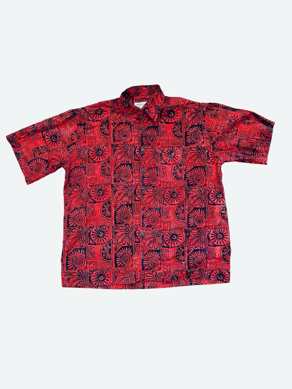 Johari West Men's XL Red Patterned Short-Sleeve Button-Up Shirt Cotton Hawaiian
